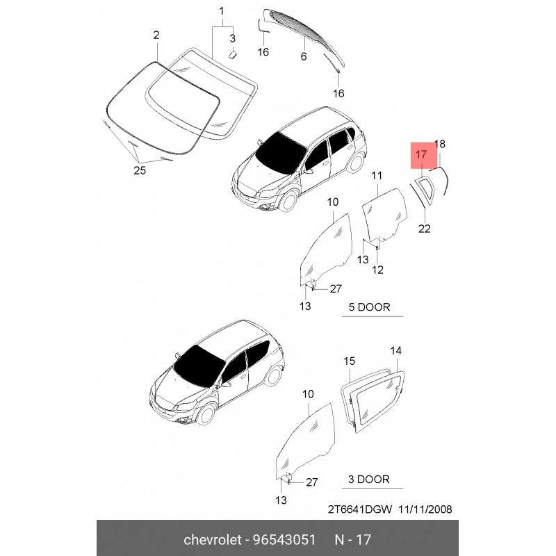Chevrolet Aveo Sağ arka Kelebek Camı H/B Gm Orjinal